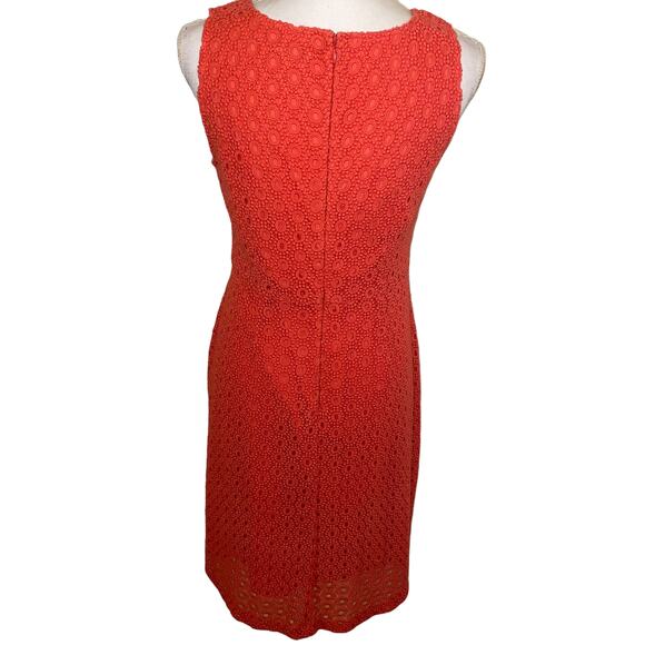 Garnet Hill Dress Knee Length Eyelet Lace Sleeveless Sheath Fit & Flare Coral 6 - Picture 3 of 6
